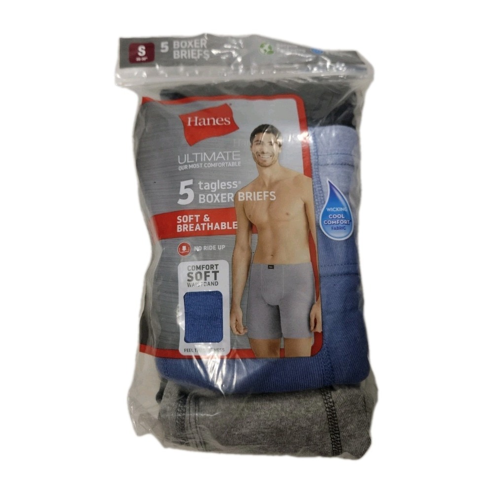 Hanes 5 Boxer Briefs Men's Size S Cool Comfort Ultra Comfort Waistband NEW $40